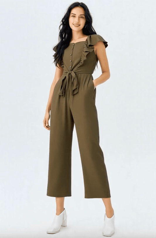 Polyester Solid Ruffle Jumpsuit